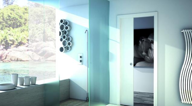 Eclisse kaseta pojedyncza. Rozwiązania do małej łazienki. Drzwi przesuwne